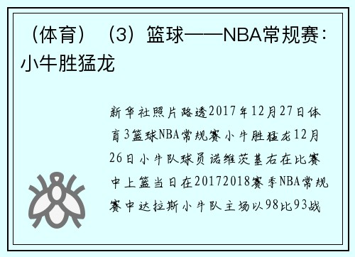 （体育）（3）篮球——NBA常规赛：小牛胜猛龙